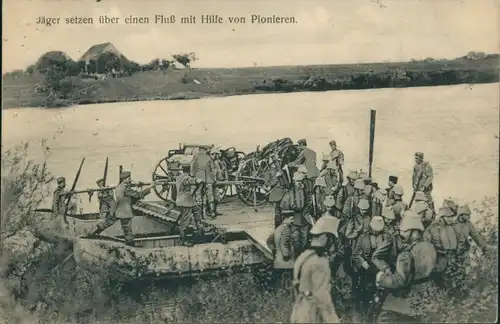 Ak Jäger setzen über einen Fluss mit Hilfe von Pionieren, I WK