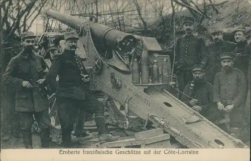 Ak Eroberte französische Geschütze auf der Cote Lorraine, I WK