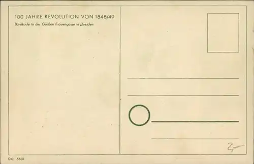 Künstler Ak Dresden, 100 Jahre Revolution von 1848, Straßenkampf, Barrikade, Große Frauengasse