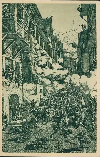 Künstler Ak Berlin, 100 Jahre Revolution von 1848, Straßenkampf, Brüderstraße