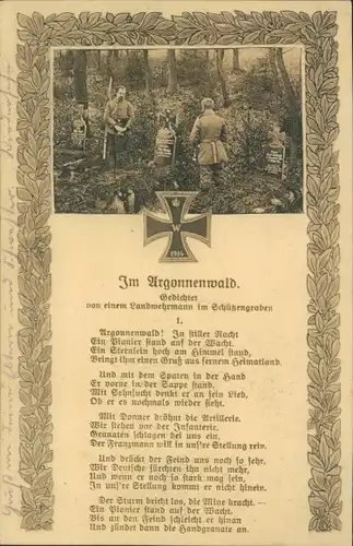 Gedicht Ak Im Argonnenwald, Deutsche Soldaten in Uniformen, Soldatengräber