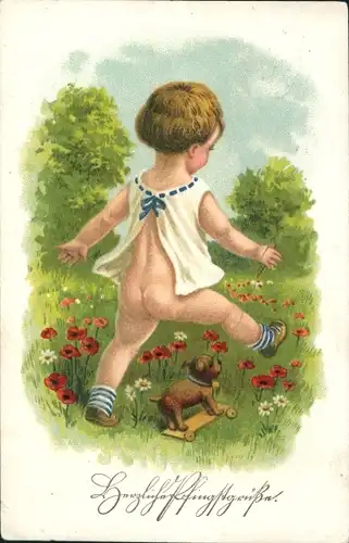 Ak Glückwunsch Pfingsten, Kleinkind auf einer Wiese