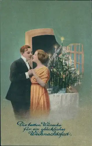 Ak Glückwunsch Weihnachten, Liebespaar, Tannenbaum