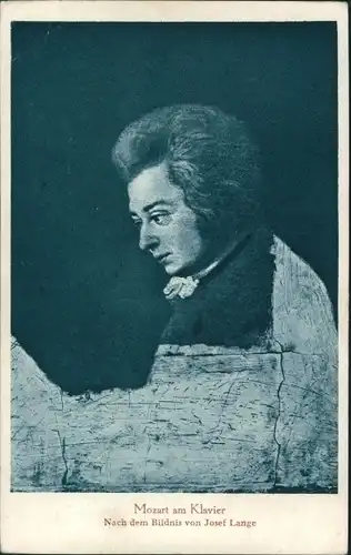 Künstler Ak Lange, J., Komponist Mozart am Klavier, Portrait