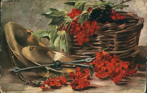 Künstler Ak Früchte, Obst, Johannisbeeren, Korb