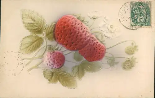 Präge Litho Erdbeeren, Früchte