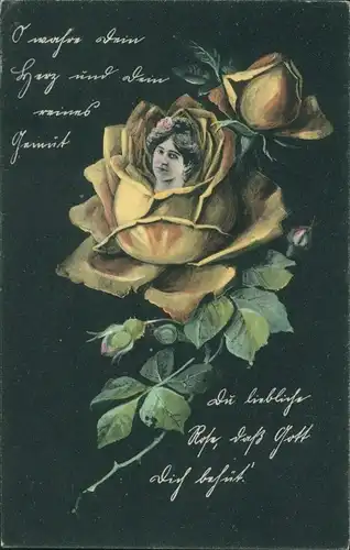 Ak Gelbe Rose, Frauenportrait