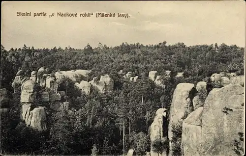 Ak Mšeno Mscheno Wemschen Mittelböhmen, Wald, Felsformation