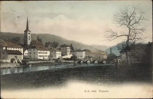 Ak Travers Val de Travers Kanton Neuchatel, Teilansicht