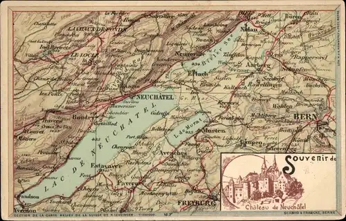 Landkarten Ak Neuchâtel Neuenburg Stadt, Schloss, Ort mit Umgebung