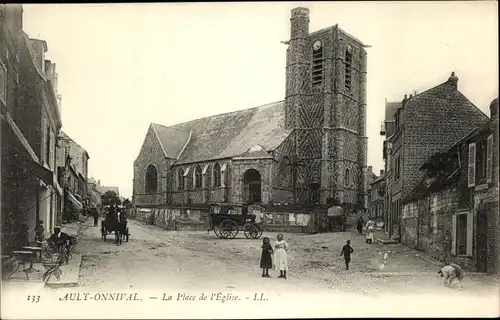 Ak Onival Ault Somme, Kirchplatz, Kirche, Kutsche