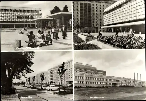 Ak Schwedt an der Oder, Centrum Warenhaus, Leninallee, Krankenhaus