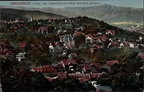 Ak Wernigerode am Harz, Lindenberg, Panorama, Brocken