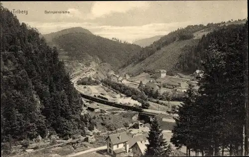 Ak Triberg im Schwarzwald, Panorama, Bahnstrecke