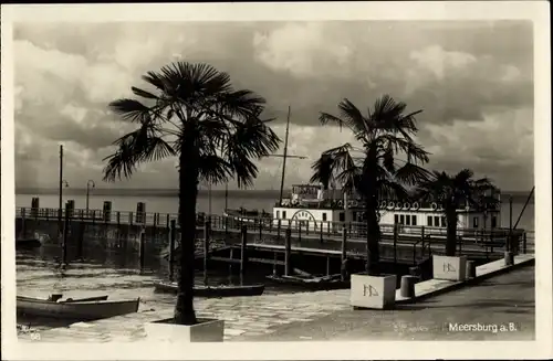 Ak Meersburg am Bodensee, Hafen, Dampfer, Palmen