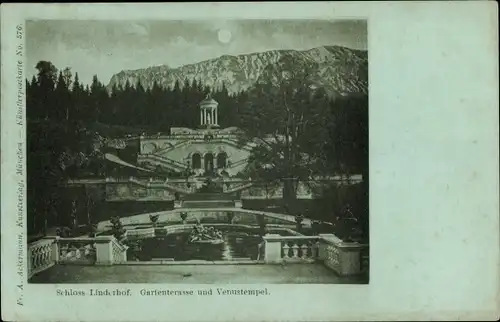 Mondschein Ak Linderhof Ettal Oberbayern, Schloss, Gartenterrasse, Venustempel