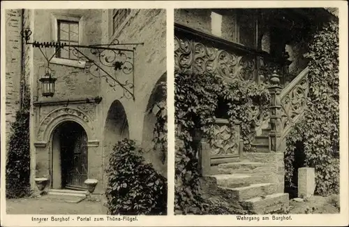 Ak Lauenstein Ludwigsstadt in Oberfranken, Burg Lauenstein, Burghof, Portal zum Thüna-Flügel