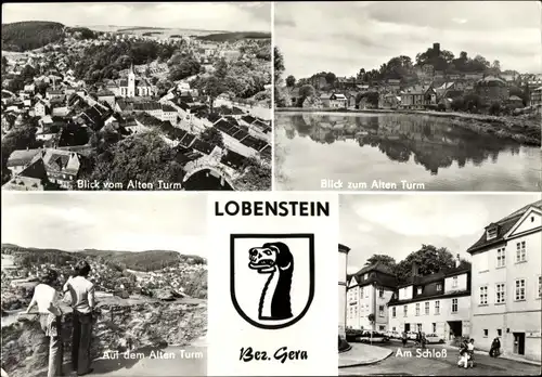 Ak Bad Lobenstein in Thüringen, Totalansicht, Alter Turm, Schloss, Wappen