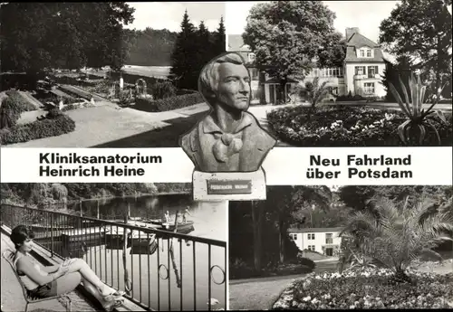 Ak Neu Fahrland Potsdam, Kliniksanatorium Heinrich Heine, Büste, Park Rosengarten, Lehnitzsee