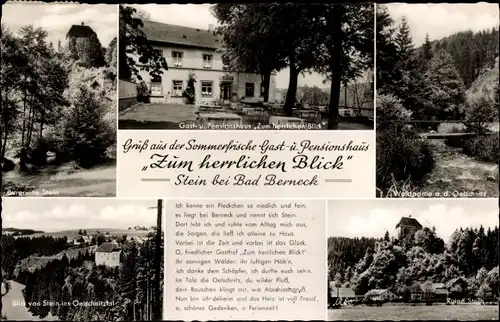 Ak Stein Gefrees im Fichtelgebirge Oberfranken, Gasthaus Zum herrlichen Blick, Burgruine Stein