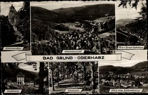 Ak Bad Grund im Harz, Blick vom Iberger Kaffeehaus, Kurpark, Badehaus, Gesamtansicht