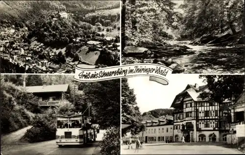 Ak Schwarzburg in Thüringen, Luftbild, Fachwerkhaus, Schwarzatal, Bus