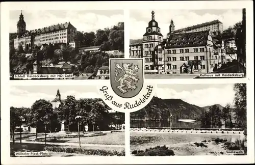 Wappen Ak Rudolstadt in Thüringen, Schloss Heidecksburg, HO-Cafe, Rathaus, Wilhelm Pieck Platz