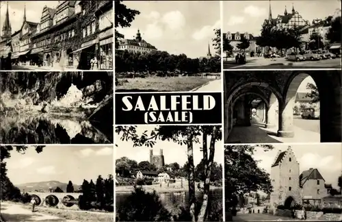Ak Saalfeld an der Saale Thüringen, Brücke, Grotten, Saaltor