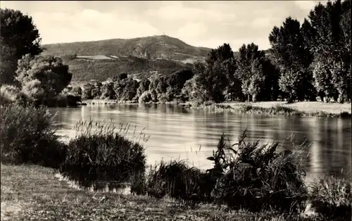 Ak Saalfeld an der Saale Thüringen, Blick zum Kulm, Fluss