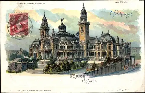 Litho Zürich Stadt Schweiz, Tonhalle