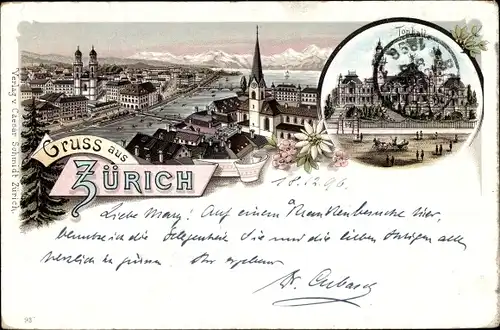 Litho Zürich Stadt Schweiz, Gesamtansicht, Tonhalle