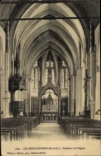 Ak Le Lion d'Angers Maine et Loire, Interieur de l'Eglise, Innenansicht der Kirche, Altar