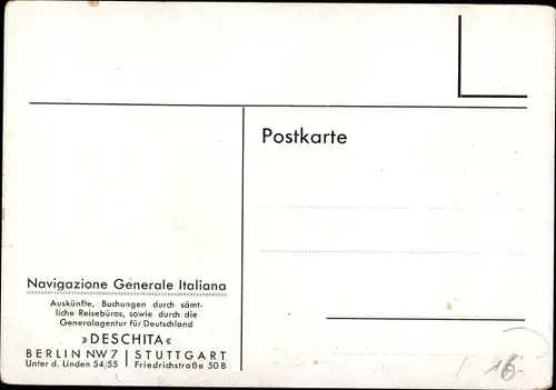 Künstler Ak Navigazione Generale Italiana NGI, Genua New York Express, MS Augustus, SS Roma