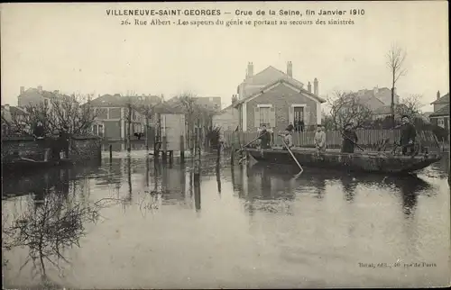 Ak Villeneuve Saint Georges Val de Marne, Crue de la Seine 1910, Rue Albert