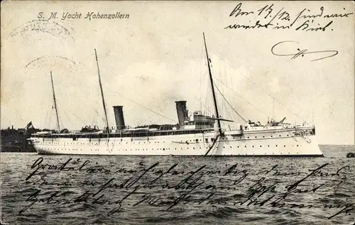 Ak Deutsches Kriegsschiff, SM Yacht Hohenzollern, Kaiserliche Marine