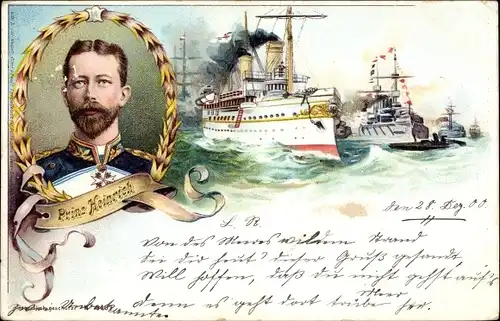 Litho Großadmiral Prinz Heinrich von Preußen, Kriegsschiffe, Kaiserliche Marine
