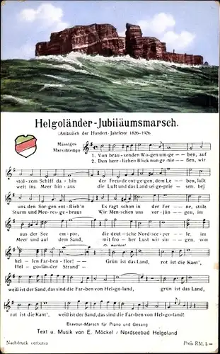 Lied Ak Helgoland, Helgoländer Jubiläumsmarsch, Hundertjahrfeier 1926