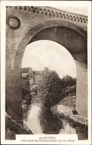 Ak Olsztyn Allenstein Ostpreußen, Eisenbahnbrücke, Schloss