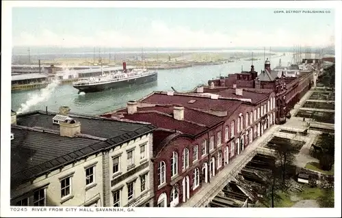 Ak Svannah Georgia USA, Fluss vom Rathaus