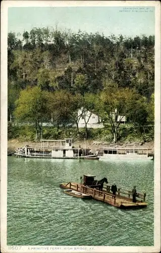 Ak High Bridge Kentucky USA, eine primitive Fähre