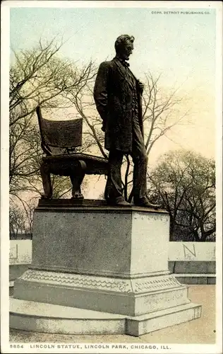 Ak Chicago Illinois USA, Lincoln-Statue, Lincoln Park