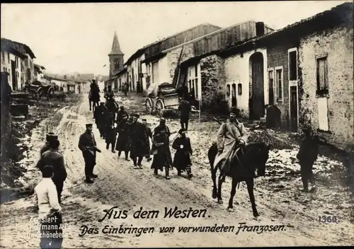 Ak Westfront, Einbringen verwundeter Franzosen, Kriegsgefangene, I WK
