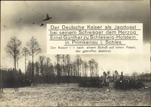 Ak Przemków Primkenau Schlesien, Kaiser Wilhelm II. auf d. Jagd, Ernst Günther zu Schleswig Holstein