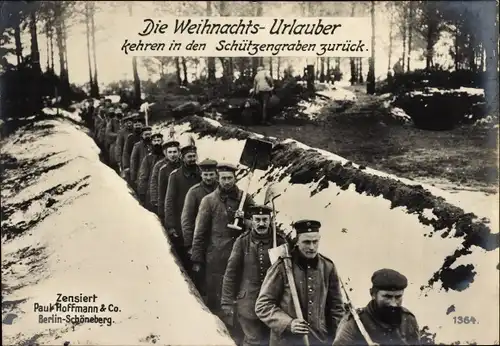 Ak Weihnachtsurlauber kehren in Schützengraben zurück, deutsche Soldaten, I WK