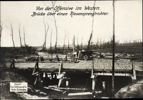 Ak Westfront, Brücke über einen Riesensprengtrichter, I WK