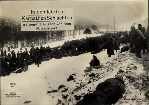 Ak Ostfront, Karpathenschlacht, Kriegsgefangene Russen vor dem Abtransport, I WK