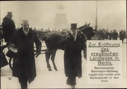 Ak Theobald von Bethmann Hollweg, Reichskanzler, Eröffnung des preußischen Landtages, Berlin