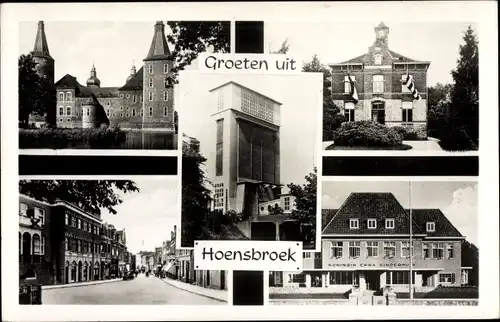 Ak Hoensbroek Heerlen Limburg Niederlande, Schloss, Rathaus, Straßenpartie