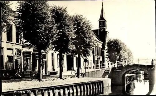 Ak Sloten Friesland Niederlande, Brücke