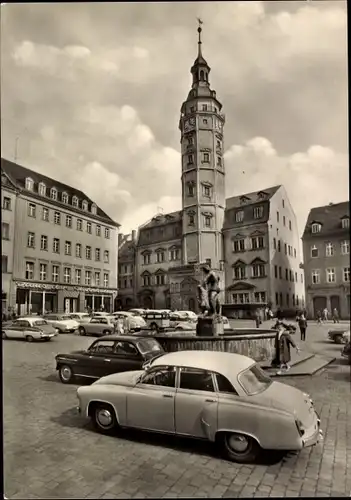 Ak Gera in Thüringen, Marktplatz, Rathaus, Brunnen, Autos